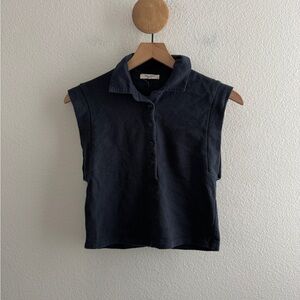 rag & bone Navy Cropped Polo Tank